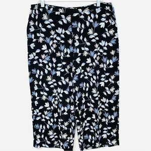 J Jill Wearable Full Leg Cropped Pants Lage Petite Pull On Black Blue‎  Floral